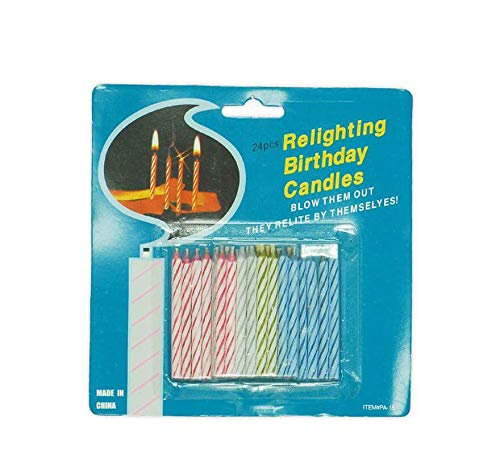 hojas, 24 mágicas de colores con llama que no se, apagado, velas expositor para Cumpleaños y fiestas, broma divertido, Multicolor, 32500 