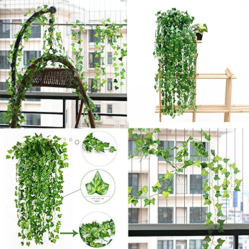 Hojas de hiedra guirnalda de plantas artificiales - 12 Pack 84 Ft Attvn Garland de hiedra Artificial follaje verde deja falso colgando de la planta de vid