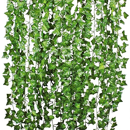 Hojas de hiedra guirnalda de plantas artificiales - 12 Pack 84 Ft Attvn Garland de hiedra Artificial follaje verde deja falso colgando de la planta de vid