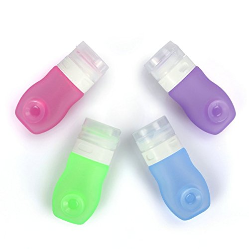 HoJoor Botellas de Viaje de Silicona, FDA Certified 100% BPA Gratis Recipientes rellenables portátiles a Prueba de Fugas para champú, Acondicionador,Loción, artículos de tocador(4 Unidades) -37ml