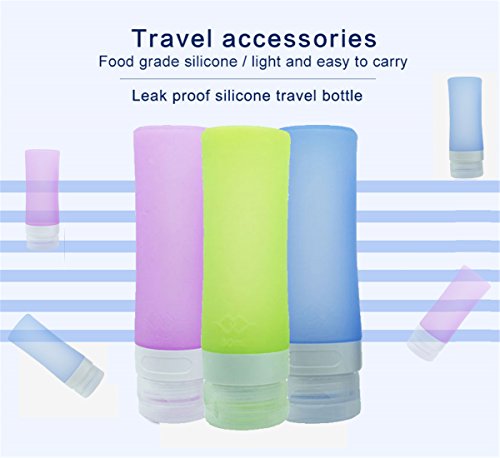 HoJoor Botellas de Viaje de Silicona, FDA Certified 100% BPA Gratis Recipientes rellenables portátiles a Prueba de Fugas para champú, Acondicionador,Loción, artículos de tocador(4 Unidades) -80ml