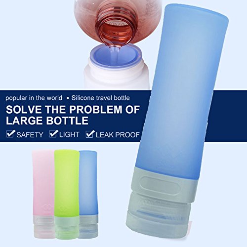 HoJoor Botellas de Viaje de Silicona, FDA Certified 100% BPA Gratis Recipientes rellenables portátiles a Prueba de Fugas para champú, Acondicionador,Loción, artículos de tocador(4 Unidades) -80ml