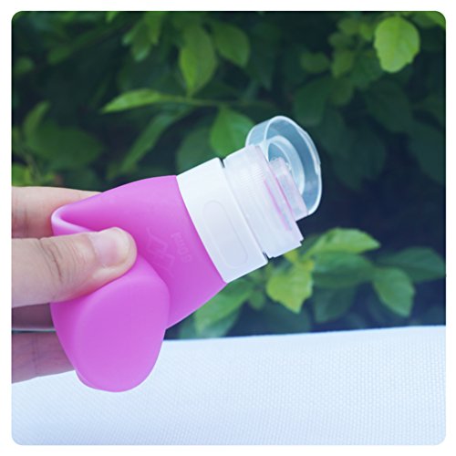 HoJoor Botellas de Viaje de Silicona, FDA Certified 100% BPA Gratis Recipientes rellenables portátiles a Prueba de Fugas para champú, Acondicionador,Loción, artículos de tocador(4 Unidades) -80ml