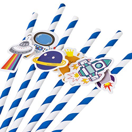 Holibanna pajitas de papel tema espacial pajitas para beber ecológicas suministros para fiestas pipetas de papel para niños suministros para eventos de fiesta 40 piezas