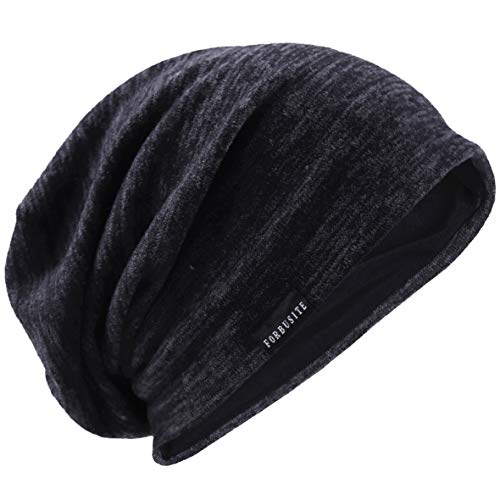 Hombres Slouch Gorrita Tejida Tejer Casquete Largo Holgado Forrado Invierno Verano Sombreros (Gris)