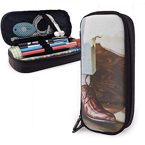 Hombres y mujeres de pie juntos Lindo estuche para lápices Funda de cuero de gran capacidad Cremalleras dobles Bolsa para lápices Bolsa Soporte para lápices Caja 20 cm * 9 cm * 4 cm