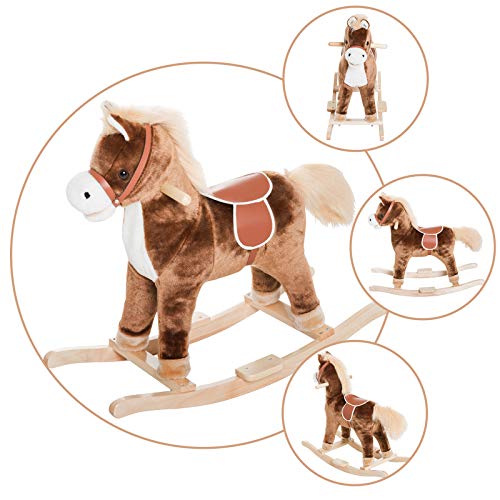 HOMCOM Caballito Balancín de Peluche Balancín Caballo Caballito Madera Juguete de Mecedora para Niños +3 Años 74x33x62cm