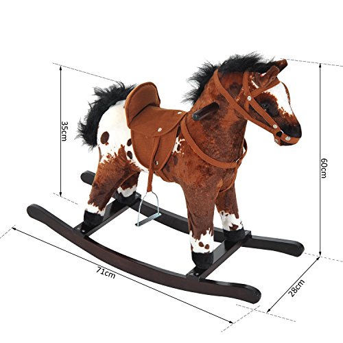 HOMCOM Caballito Balancín de Peluche con Silla y Sonido Juguete para Niños +36 Meses Juguete de Mecedora 71x28x60cm
