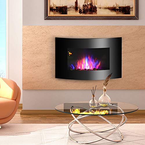 HOMCOM Chimenea Eléctrica de Pared Estufa Eléctrica Calentador de Fuego 900/1800W con Mando a Distancia Termostato Llama LED 7 Colores