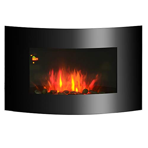 HOMCOM Chimenea Eléctrica de Pared Estufa Eléctrica Calentador de Fuego 900/1800W con Mando a Distancia Termostato Llama LED 7 Colores