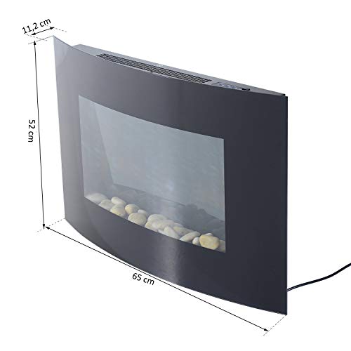 HOMCOM Chimenea Eléctrica de Pared Estufa Eléctrica Calentador de Fuego 900/1800W con Mando a Distancia Termostato Llama LED 7 Colores