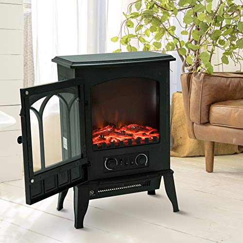 HOMCOM Chimenea Eléctrica de Pie Movible y Decorativo Calefactor Estufa 1000/2000W Llama LED con Termostato 39x23x56.5cm