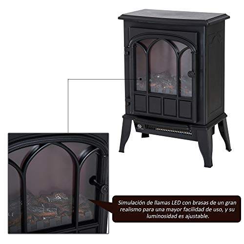 HOMCOM Chimenea Eléctrica de Pie Movible y Decorativo Calefactor Estufa 1000/2000W Llama LED con Termostato 39x23x56.5cm