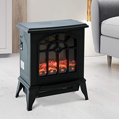 HOMCOM Chimenea Eléctrica de Pie Movible y Decorativo Calefactor Estufa 900/1800W Llama LED con Termostato 36.5x24x41.5cm Acero