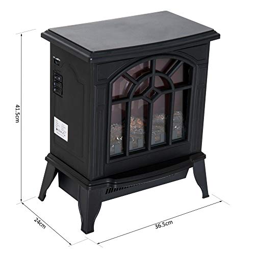 HOMCOM Chimenea Eléctrica de Pie Movible y Decorativo Calefactor Estufa 900/1800W Llama LED con Termostato 36.5x24x41.5cm Acero