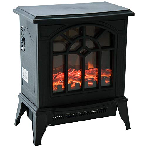 HOMCOM Chimenea Eléctrica de Pie Movible y Decorativo Calefactor Estufa 900/1800W Llama LED con Termostato 36.5x24x41.5cm Acero