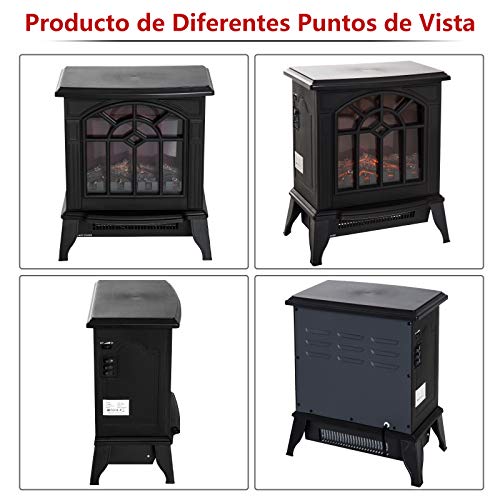 HOMCOM Chimenea Eléctrica de Pie Movible y Decorativo Calefactor Estufa 900/1800W Llama LED con Termostato 36.5x24x41.5cm Acero