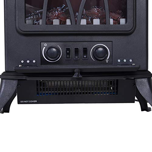 HOMCOM Chimenea Eléctrica Móvil Tipo Estufa de Pie con Efecto de Leña Ardiendo Calefactor 1000W/2000W 45x28x54cm Color Negro