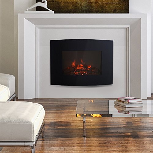HOMCOM Chimenea Eléctrica Tipo Estufa de Pared con Efecto Leña Ardiendo y Mando a Distancia 900W/1800W 65x11.4x52cm