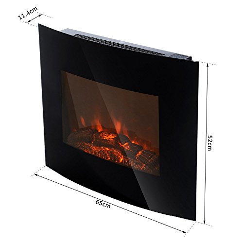HOMCOM Chimenea Eléctrica Tipo Estufa de Pared con Efecto Leña Ardiendo y Mando a Distancia 900W/1800W 65x11.4x52cm
