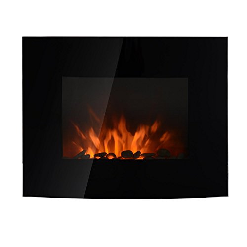 HOMCOM Chimenea Eléctrica Tipo Estufa de Pared con Efecto Llamas Atmosféricas y Luz LED de 7 Colores con Mando A Distancia 1000W/2000W 89,2x13,5x48cm