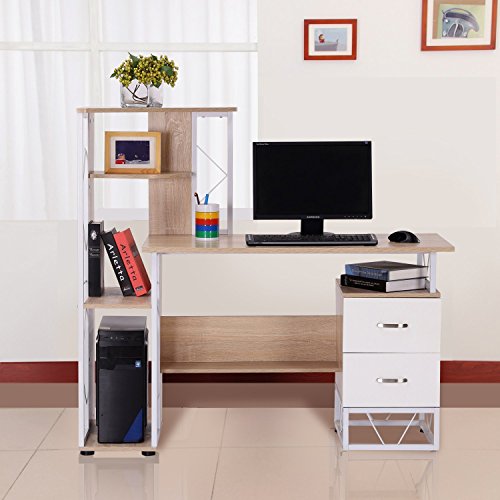 HOMCOM Mesa de Ordenador PC para Oficina Despacho Escritorio Dormitorio Escuela Estante 133x55x123CM Madera