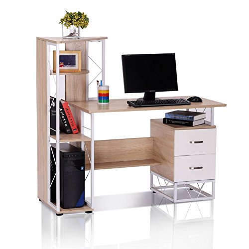 HOMCOM Mesa de Ordenador PC para Oficina Despacho Escritorio Dormitorio Escuela Estante 133x55x123CM Madera