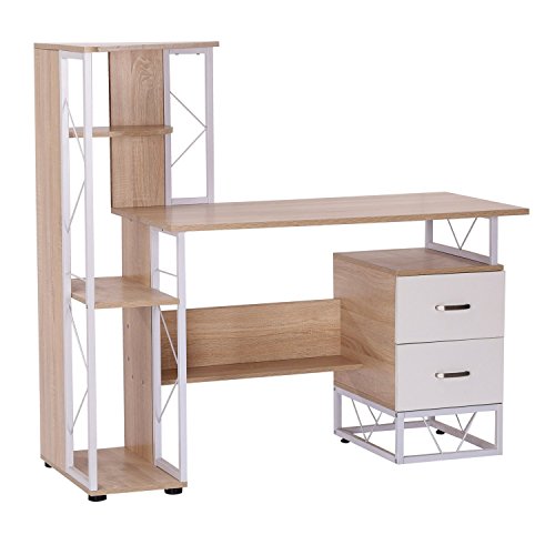 HOMCOM Mesa de Ordenador PC para Oficina Despacho Escritorio Dormitorio Escuela Estante 133x55x123CM Madera