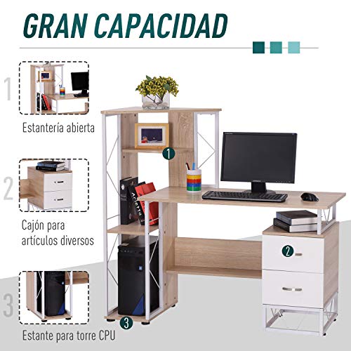 HOMCOM Mesa de Ordenador PC para Oficina Despacho Escritorio Dormitorio Escuela Estante 133x55x123CM Madera