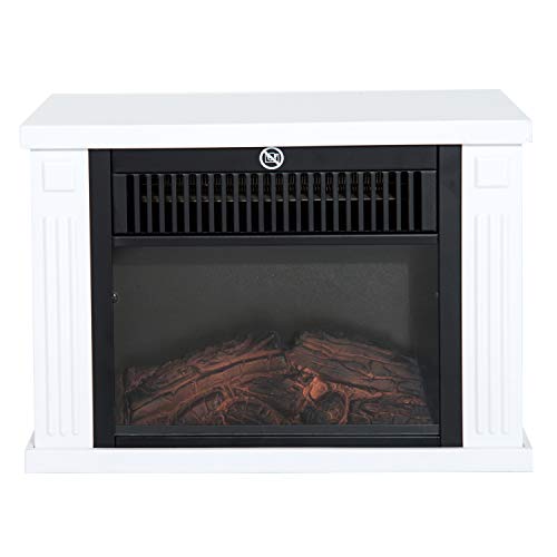 HOMCOM Portátil Mini Estufa Eléctrica Calefactor Chimenea Pequeña Termostato Ajustable 600/1200W Llama Decorativa 34x17x25cm Blanco