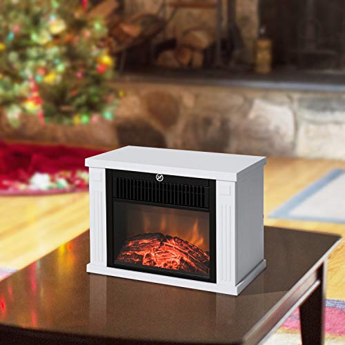 HOMCOM Portátil Mini Estufa Eléctrica Calefactor Chimenea Pequeña Termostato Ajustable 600/1200W Llama Decorativa 34x17x25cm Blanco