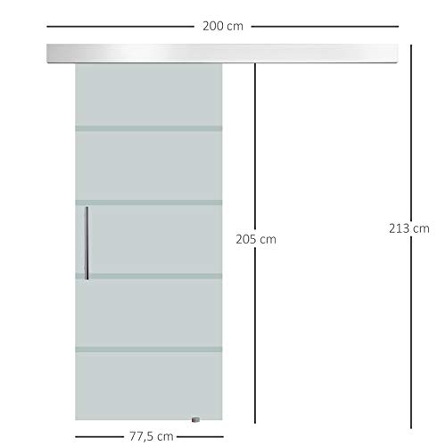 HOMCOM Puerta Corrediza de Vidrio Puerta Corredera Deslizante de Cristal Seguridad 77,5x205 cm