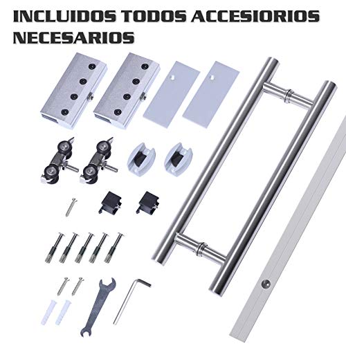 HOMCOM Puerta Corrediza de Vidrio Puerta Corredera Deslizante de Cristal Seguridad 77,5x205 cm