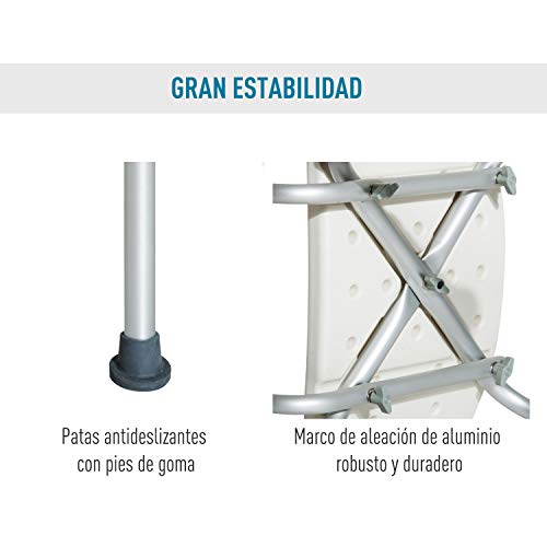 HOMCOM Silla ducha aluminio ayuda baño taburete banqueta regulable ajustable wc asiento