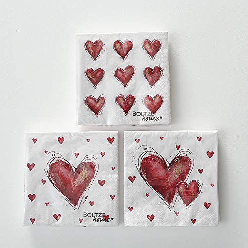 Home Collection Casa Cocina Textiles Set 60 Servilletas Papel Desechable 3 Capas Motivo Amor Corazones