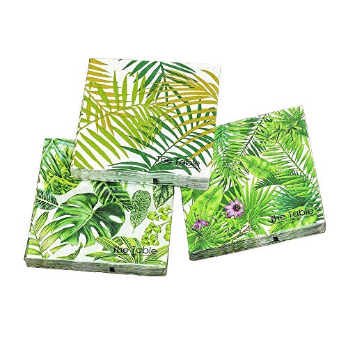 Home Collection Fiesta, cumpleaños - Juego de 3 servilletas desechables - motivo: Hojas Monstera Philodendron Palma - estilo: Tropical - (cantidad: 60 piezas) - 3 capas - 33x33cm