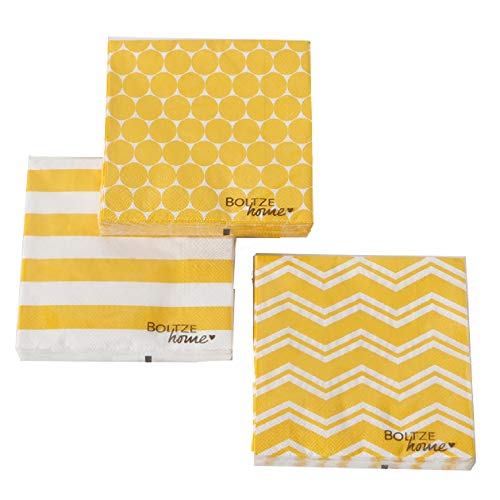 Home Collection Hogar Cocina Decoración Accesorios Set 60 Servilletas Papel Desechable 3 Velos 33 x 33 cm Motivo Blanco Amarillo