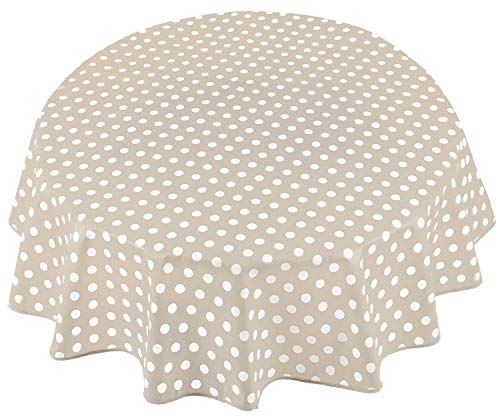 Home Direct Mantel de Hule, Redondo 140 cm Lunares Beige