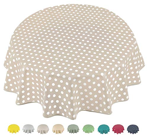 Home Direct Mantel de Hule, Redondo 140 cm Lunares Beige