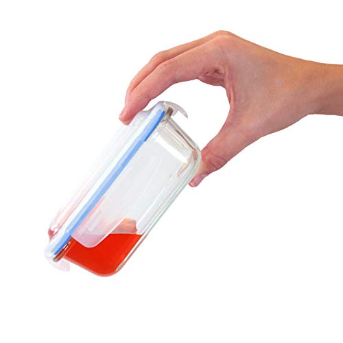 Home Fleek - Envases de Vidrio para Alimentos | 4 Recipientes + 4 Tapas | Herméticos | Sin BPA (Set 4, Cuadrado Azul)