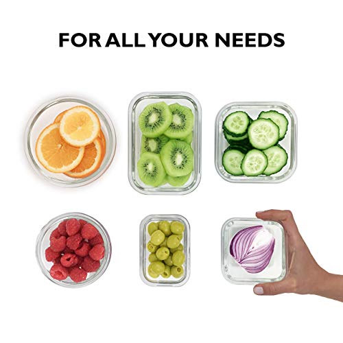 Home Fleek - Envases de Vidrio para Alimentos | 6 Recipientes + 6 Tapas | Herméticos | Sin BPA (Set 6, Mixto Verde)