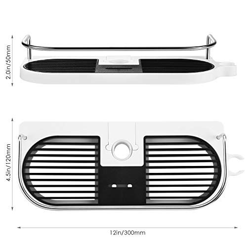 homeasy Estante para Baño, Estantería de Ducha Ajustable Sin Taladro con Ganchos, Artículos de Baño para Varilla de Ducha de 19mm-25mm(Blanco)