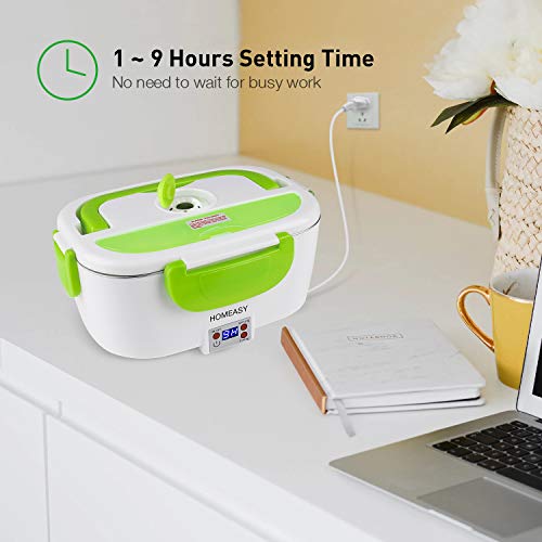 homeasy Fiambrera Eléctrica 220V, 40W Caja de Almuerzo Eléctrica con Pantalla LCD y Temporizador, 1.5L Calentador de Alimentos de Acero Inoxidable Extraíble para el Hogar, Camping y Oficina
