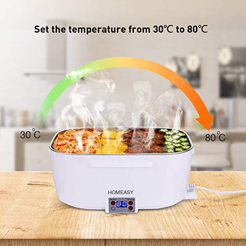 homeasy Fiambrera Eléctrica 220V, 40W Caja de Almuerzo Eléctrica con Pantalla LCD y Temporizador, 1.5L Calentador de Alimentos de Acero Inoxidable Extraíble para el Hogar, Camping y Oficina