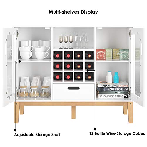HOMECHO Aparador Moderno con Botellero para 12 Botellas Armario de Vino de Gran Capacidad para Almacenamiento para Salón Comedor Cocina de Madera Blanco 100 x 33 x 80.5 cm