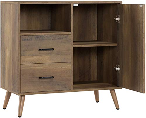 HOMECHO Cómoda Vintage con 2 Cajones 1 Estante y 1 Puerta Armario de Suelo para Almacenamiento para Salón Cocina Dormitorio Baño Aparador Pequeño Estilo Industrial Retro Marrón 78x38.5x80 cm