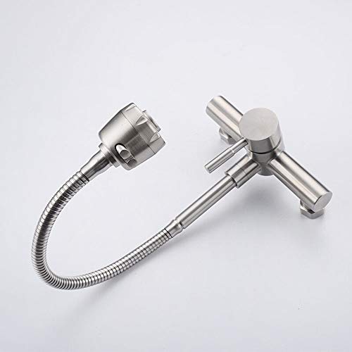 HomeLava Grifo de cocina Montaje en pared Grifo flexible de agua fría 2 funciones Pulverizador Rotación de 360 ° Grifo cepillado Grifo del fregadero Acero inoxidable 304