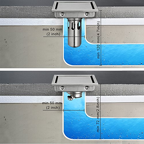 Homelody 150 X 150mm Cromo Invisible Ducha de Acero Inoxidable Piso Desagüe de la Bañera Desagüe en el Suelo Desagüe de la Ducha Desagüe de Drenaje Canal Desague Drenaje Sifón Canalón Inferior