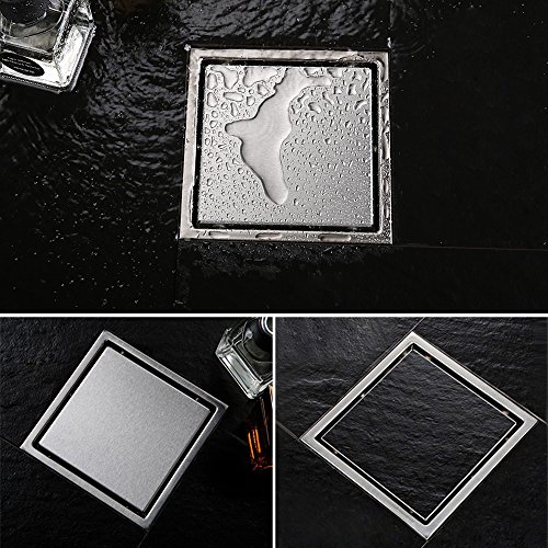 Homelody 150 X 150mm Cromo Invisible Ducha de Acero Inoxidable Piso Desagüe de la Bañera Desagüe en el Suelo Desagüe de la Ducha Desagüe de Drenaje Canal Desague Drenaje Sifón Canalón Inferior