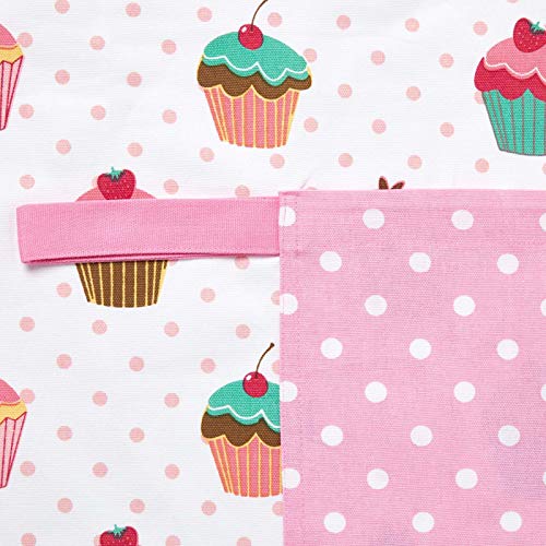 Homescapes Delantal de algodón con Bolsillo, diseño de cup cakes y puntos 80x85cm